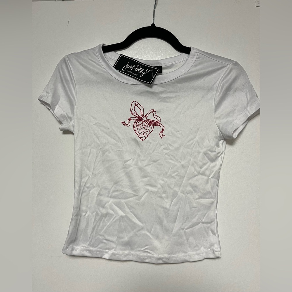 Just Play White Short Sleeve Tee with Pink Strawberry Design